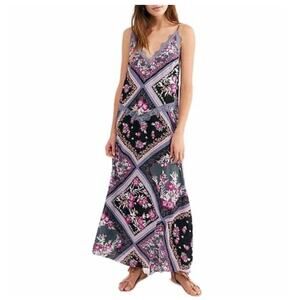 Free People Stevie Floral Lace Black & Purple Slip Dress